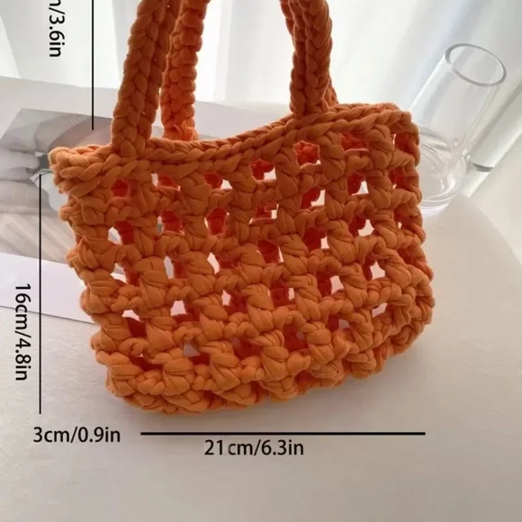 Orange Minimalist Crochet Square Bag for Vacation A01 - Picture 7 of 8